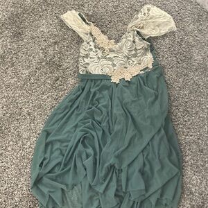 Weissman Teal and Cream Lace Kids Dress